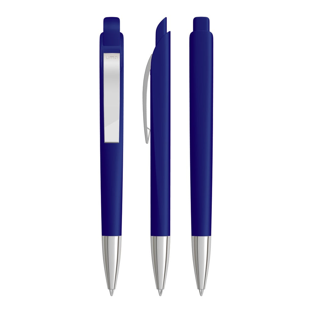 Druckkugelschreiber mit facettiertem Schaft und Metallclip – Dunkelblau