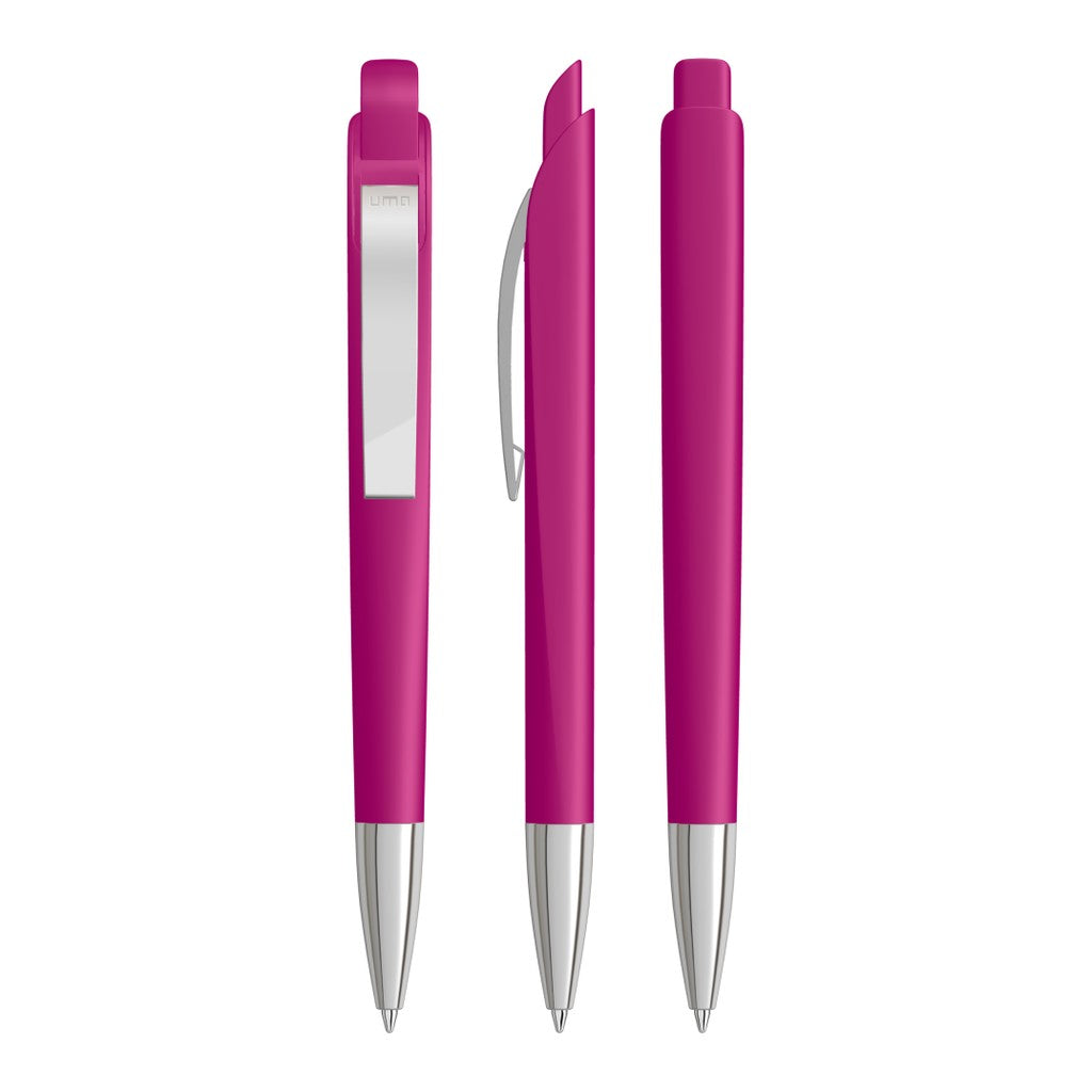 Druckkugelschreiber mit facettiertem Schaft und Metallclip – Magenta
