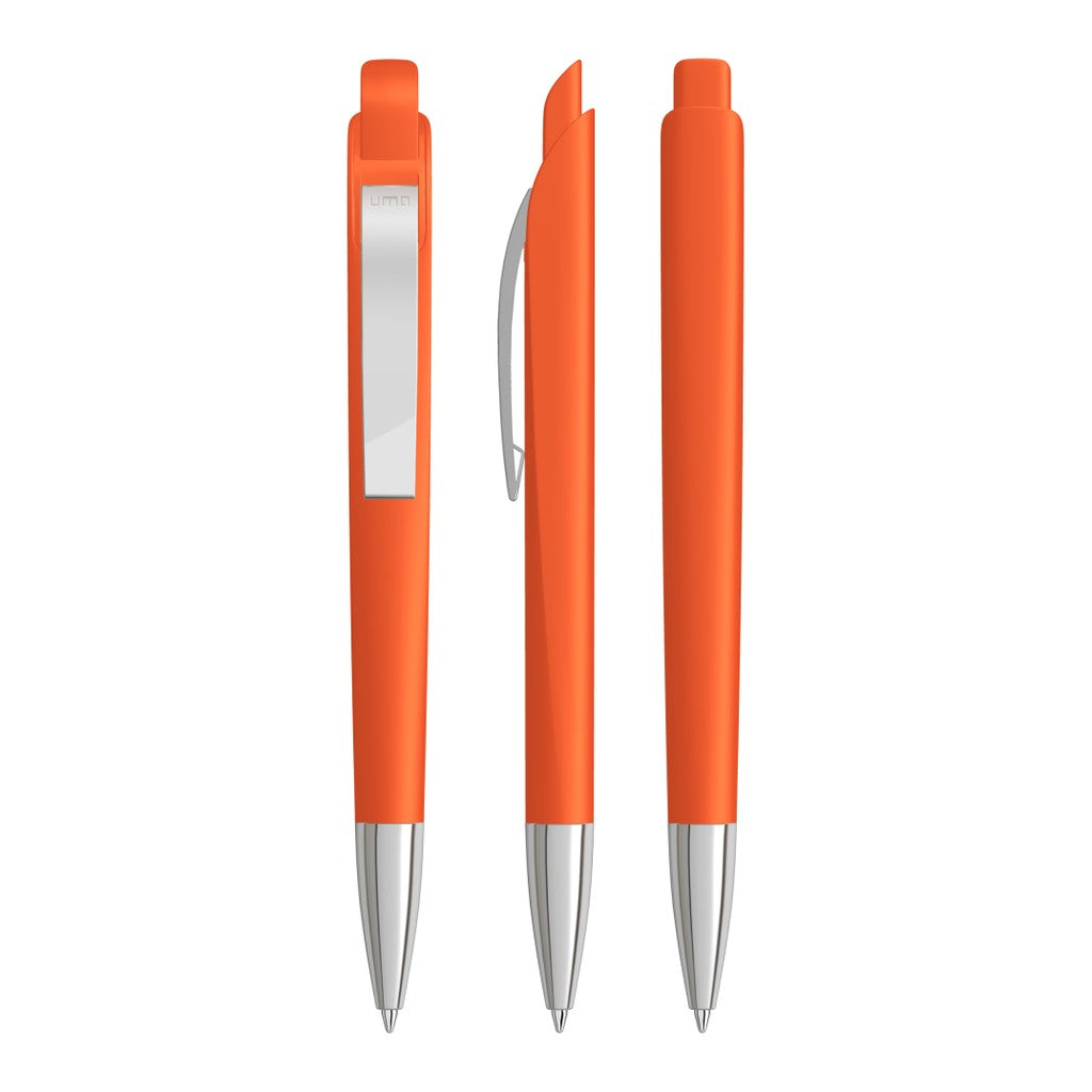 Druckkugelschreiber mit facettiertem Schaft und Metallclip – Orange