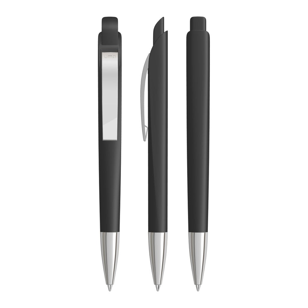 Druckkugelschreiber mit facettiertem Schaft und Metallclip – Schwarz