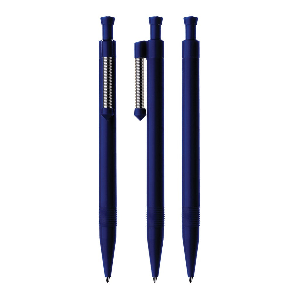 Druckkugelschreiber mit flexiblem Metallfederclip – Dunkelblau