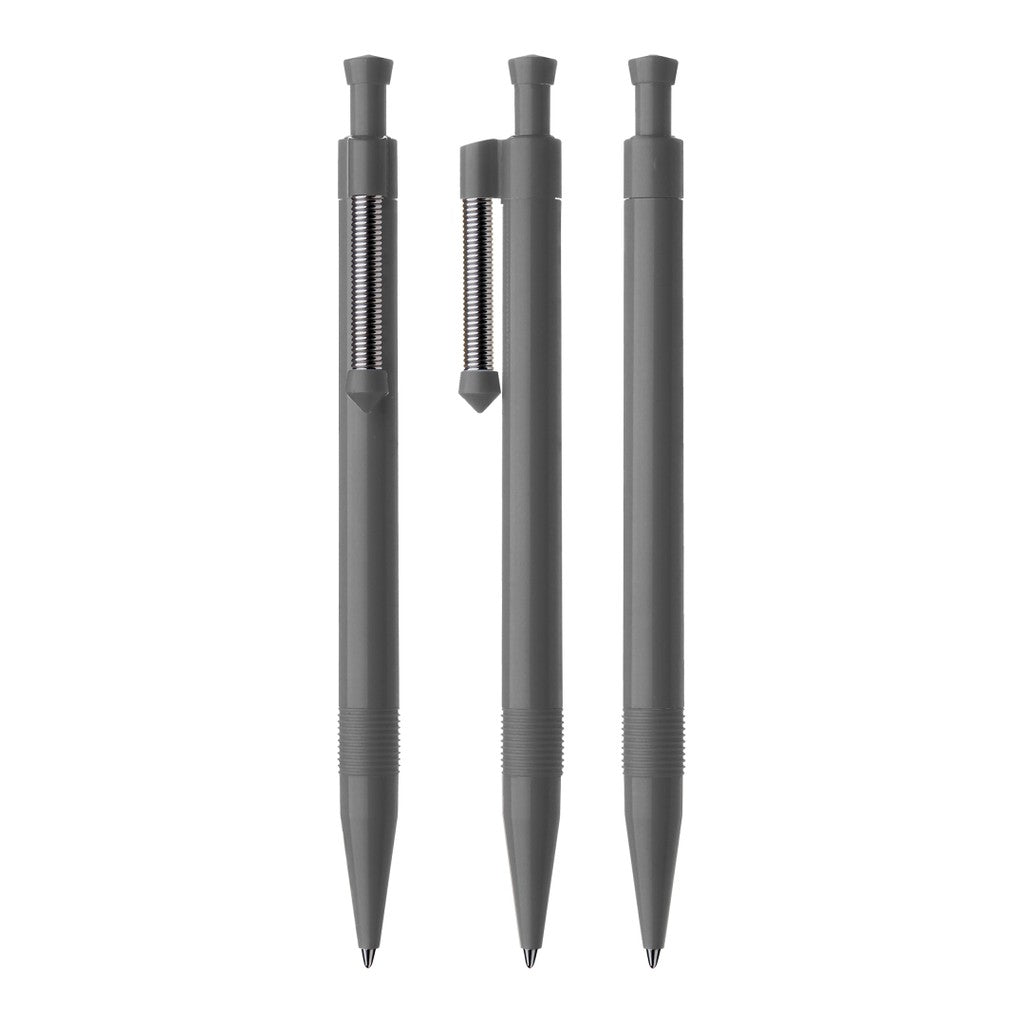Druckkugelschreiber mit flexiblem Metallfederclip – Grau