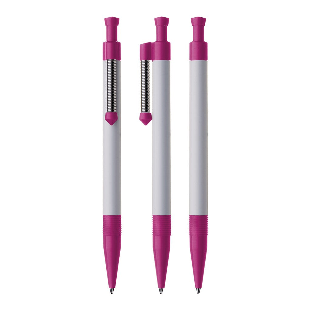 Druckkugelschreiber mit flexiblem Metallfederclip – Magenta