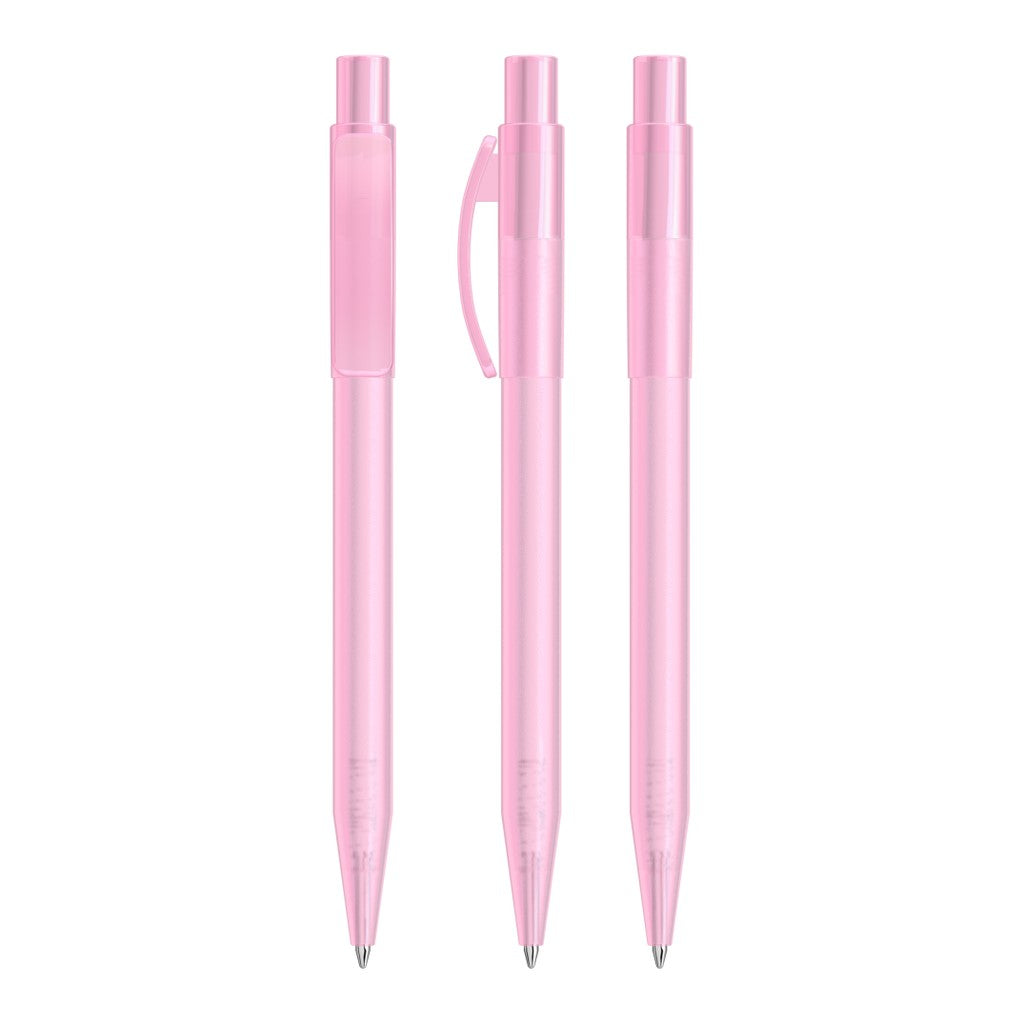 Druckkugelschreiber mit frozen Gehäuse und Bogenclip – Rosa