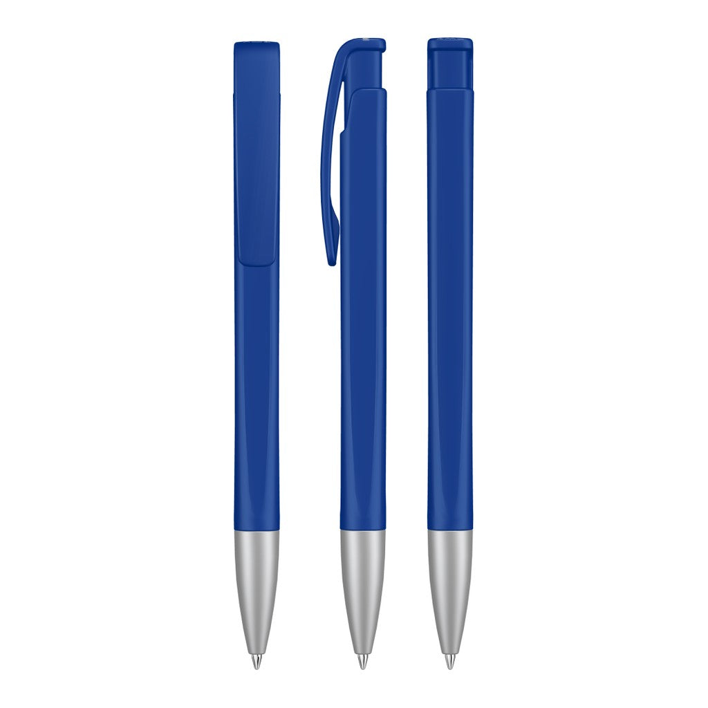 Druckkugelschreiber mit geometrischem Schaft gedeckt – Mittelblau