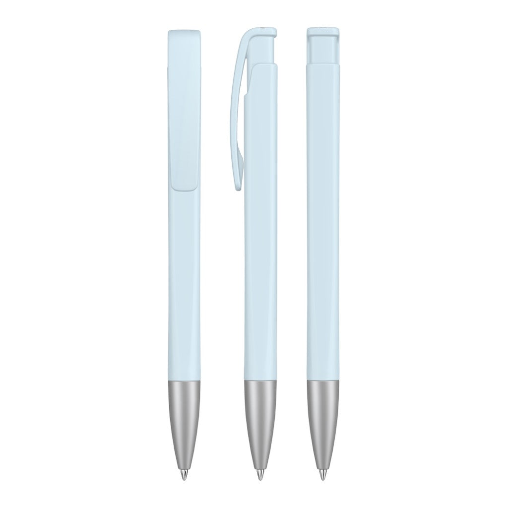 Druckkugelschreiber mit geometrischem Schaft gedeckt – Pastell blau