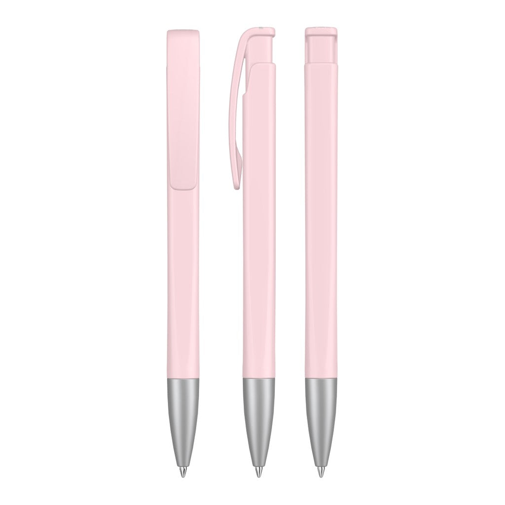 Druckkugelschreiber mit geometrischem Schaft gedeckt – Pastell rosa