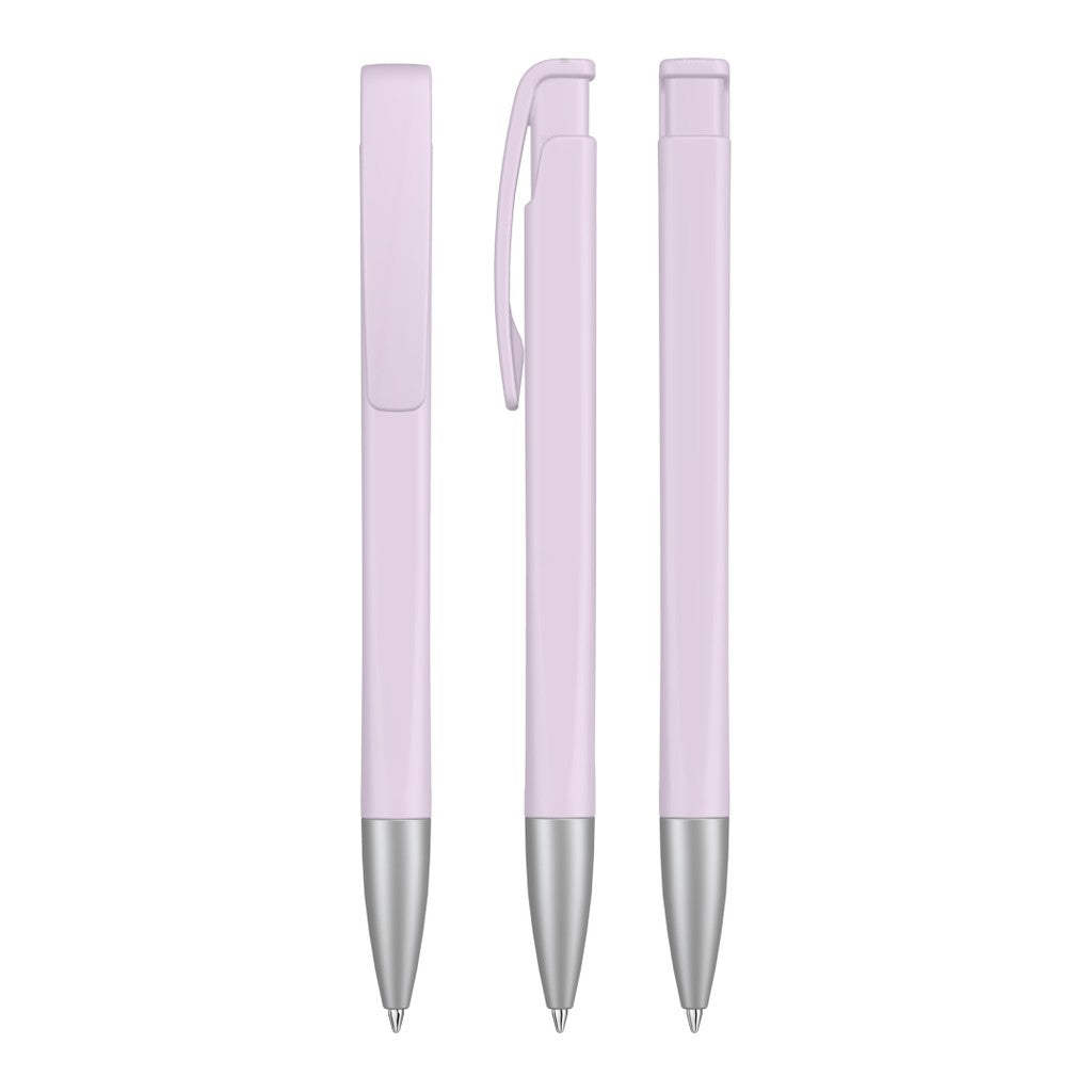 Druckkugelschreiber mit geometrischem Schaft gedeckt – Pastell violett