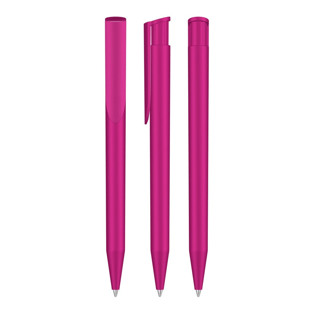 Druckkugelschreiber mit glänzendem Drückknopf – Magenta