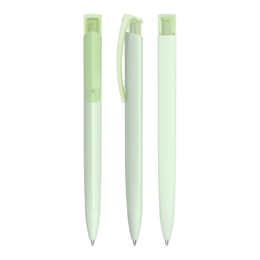 Druckkugelschreiber mit Gum Griff und transparentem Clip – Pastell grün