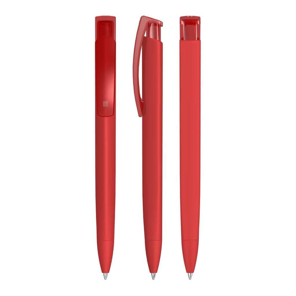Druckkugelschreiber mit Gum Griff und transparentem Clip – Rot