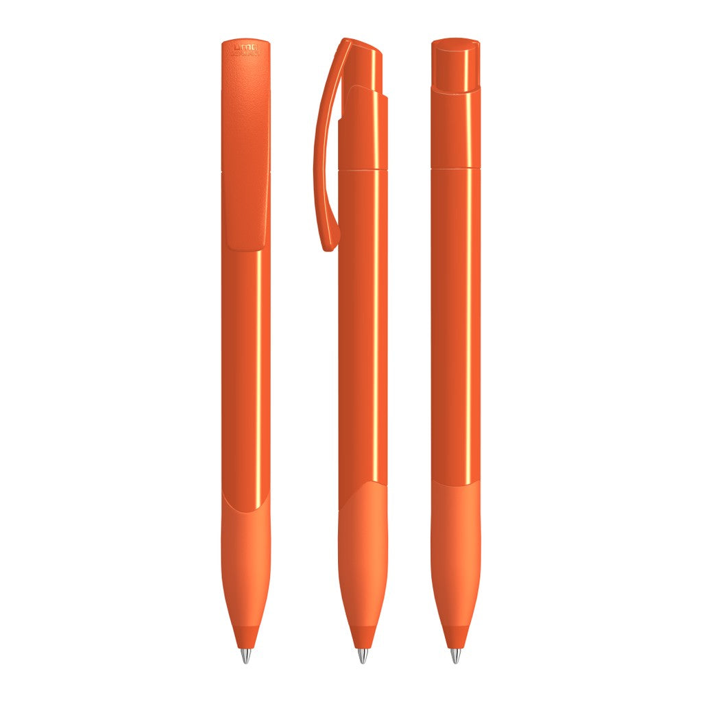 Druckkugelschreiber mit Gummigriff und farbiger Manschette – Orange
