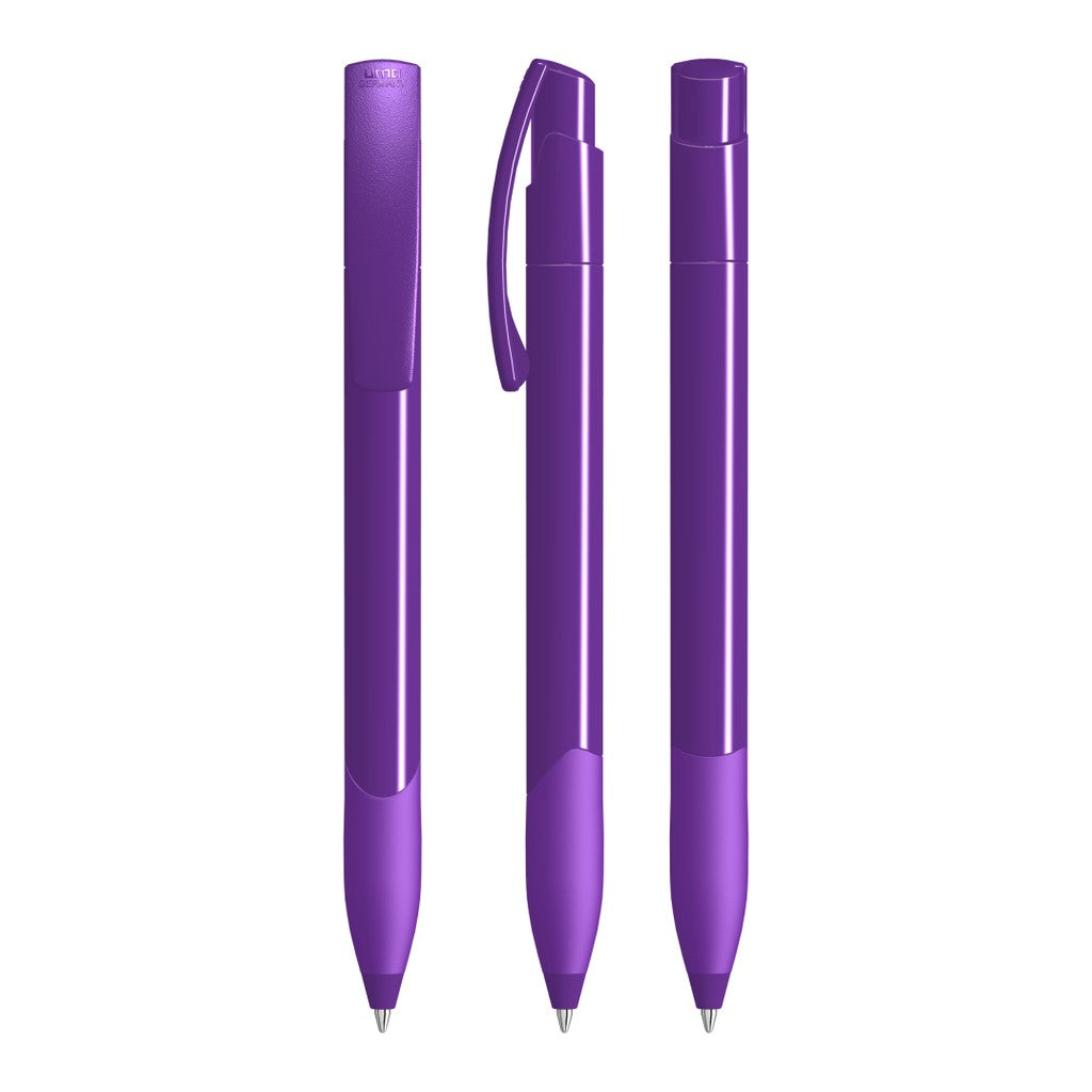 Druckkugelschreiber mit Gummigriff und farbiger Manschette – Violett