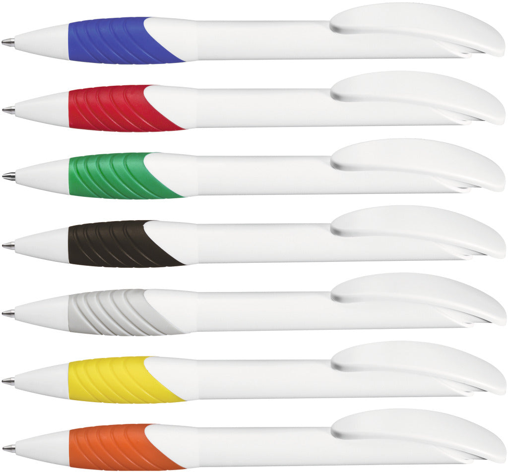 Druckkugelschreiber mit kontrastierender Gummigriffzone – alle Farben