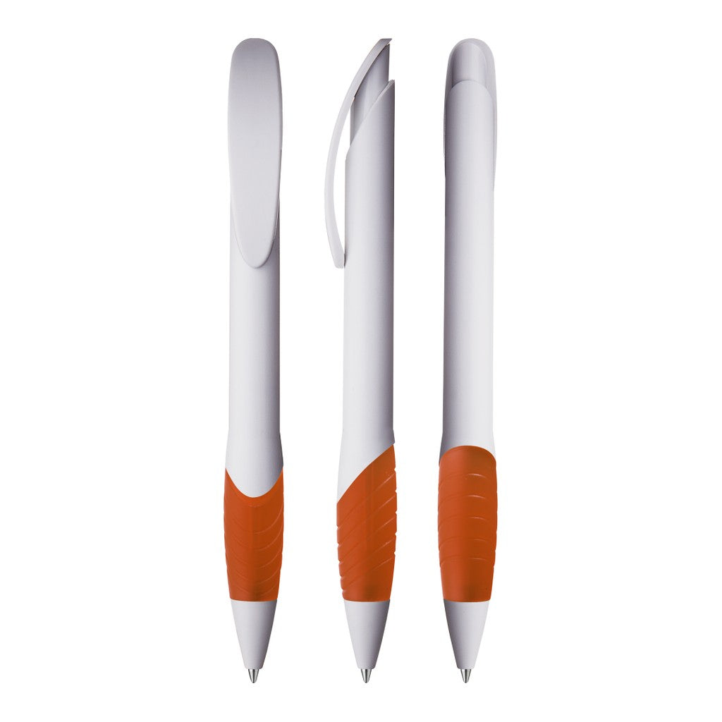 Druckkugelschreiber mit kontrastierender Gummigriffzone – Orange