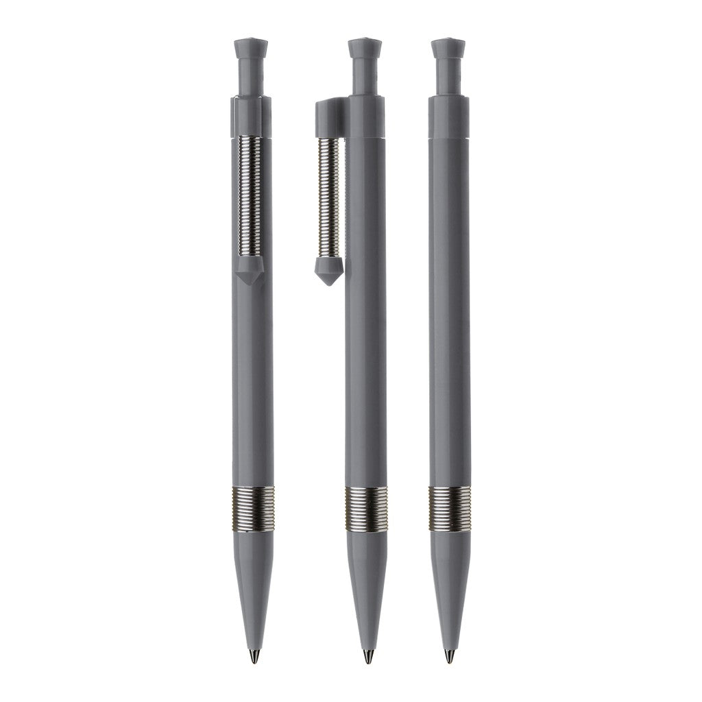 Druckkugelschreiber mit Metallclip und Griffring – Grau