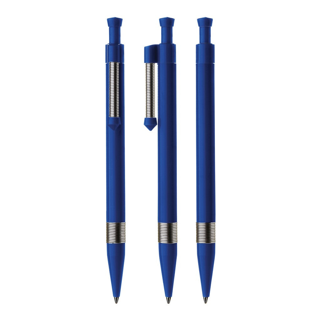 Druckkugelschreiber mit Metallclip und Griffring – Mittelblau