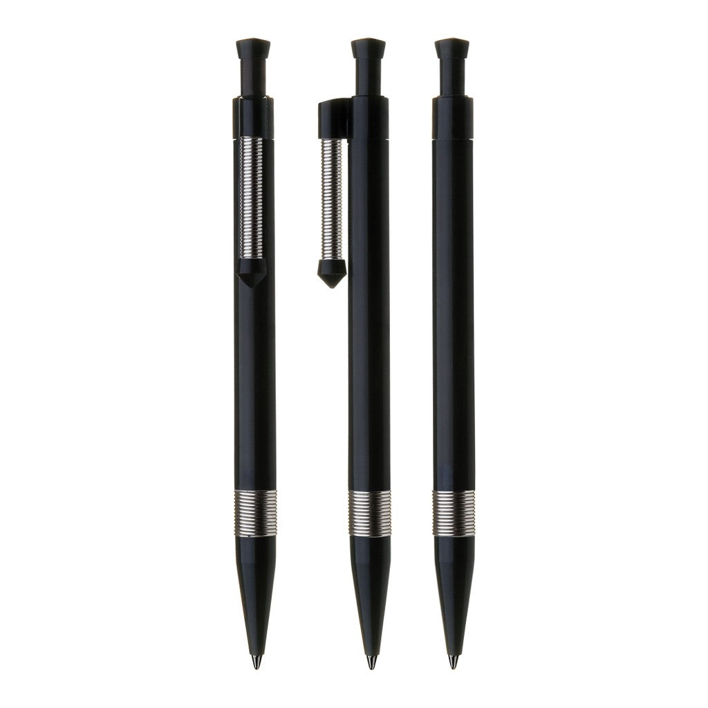 Druckkugelschreiber mit Metallclip und Griffring – Schwarz