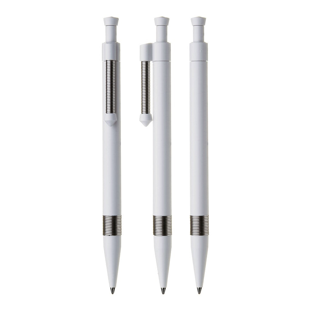 Druckkugelschreiber mit Metallclip und Griffring – Weiß