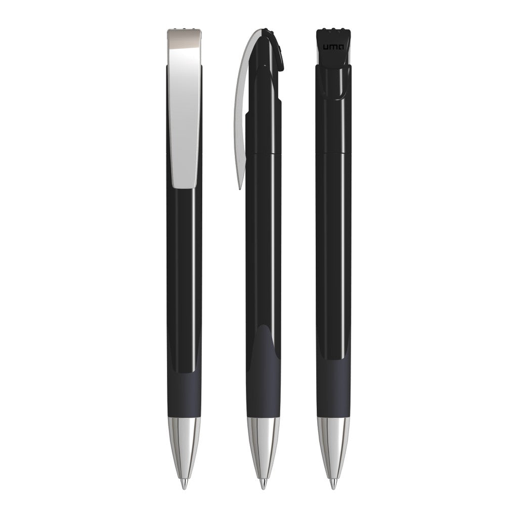 Druckkugelschreiber mit Metallclip und Gummigriffzone – Schwarz