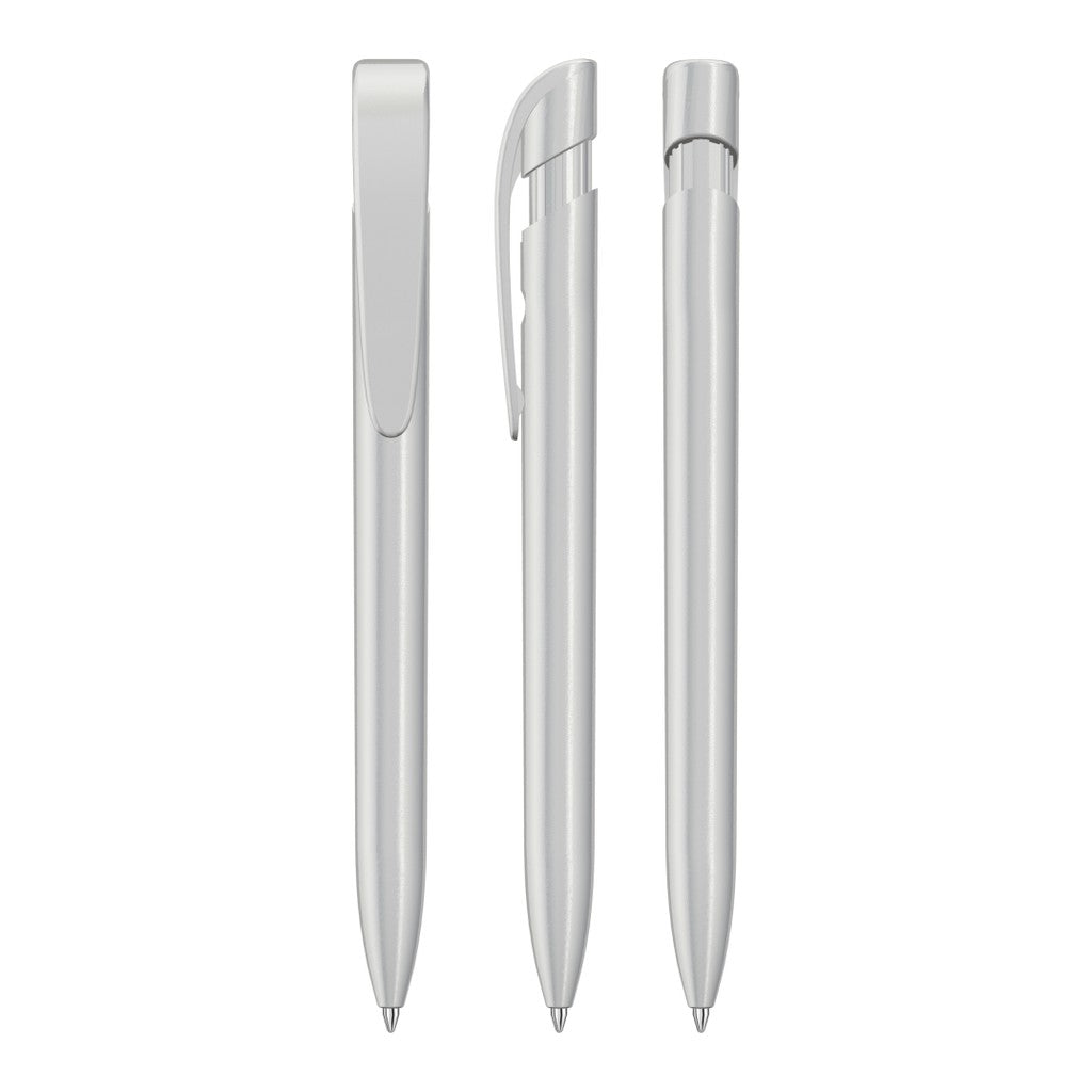 Druckkugelschreiber mit metallic glänzendem Gehäuse – Silber