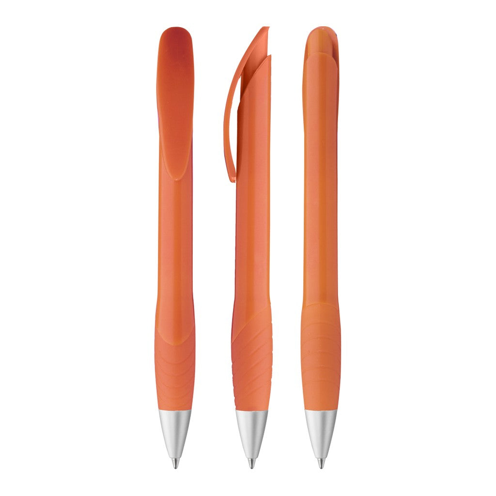 Druckkugelschreiber mit Metallspitze und Gummigriffzone – Orange