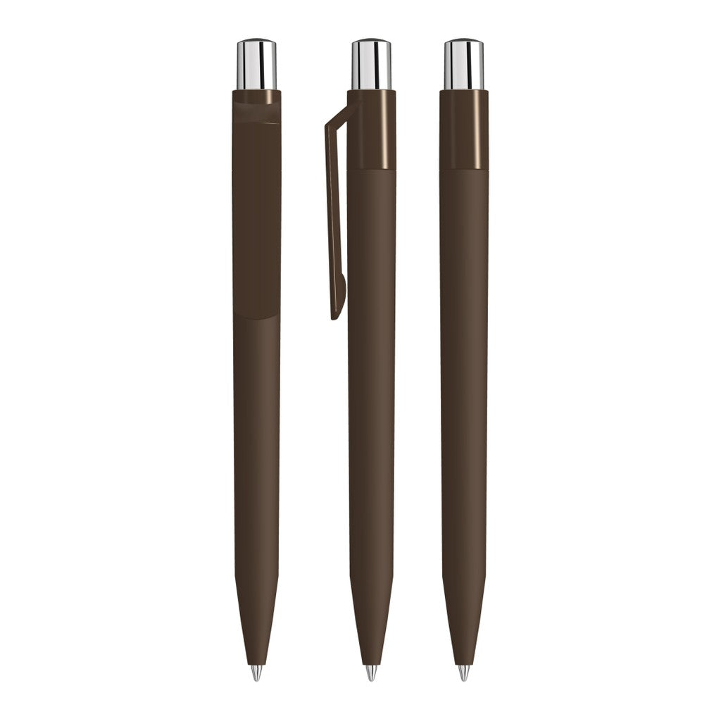 Druckkugelschreiber mit Soft Touch Schaft und gedecktem Clip – Braun