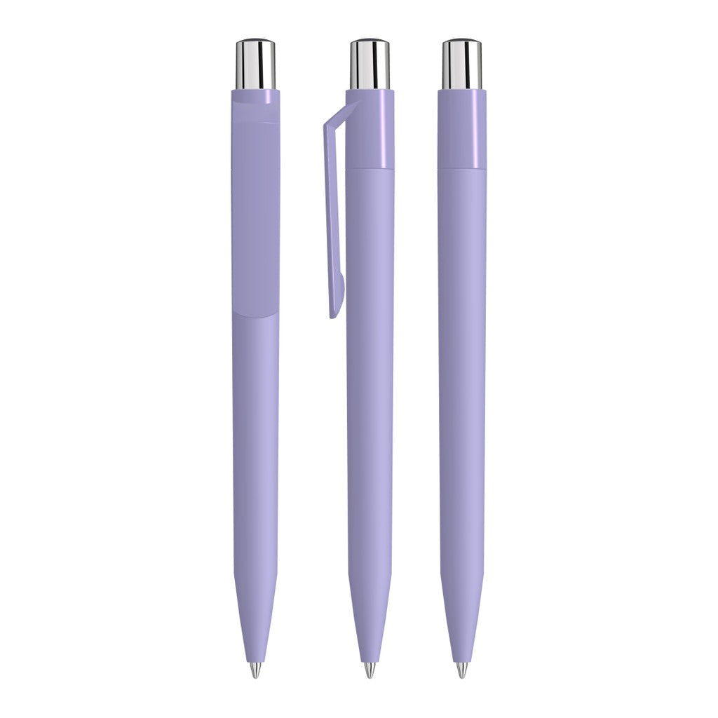 Druckkugelschreiber mit Soft Touch Schaft und gedecktem Clip – Hellviolett