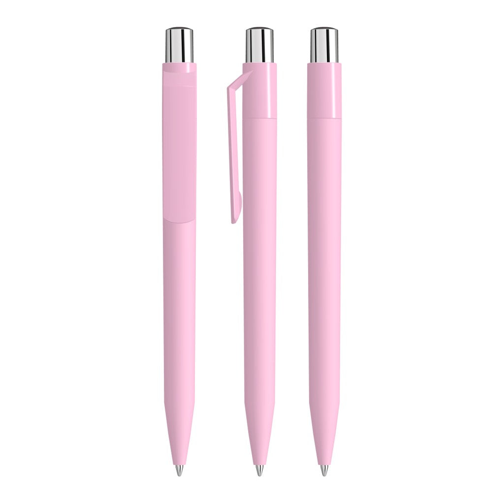 Druckkugelschreiber mit Soft Touch Schaft und gedecktem Clip – Rosa
