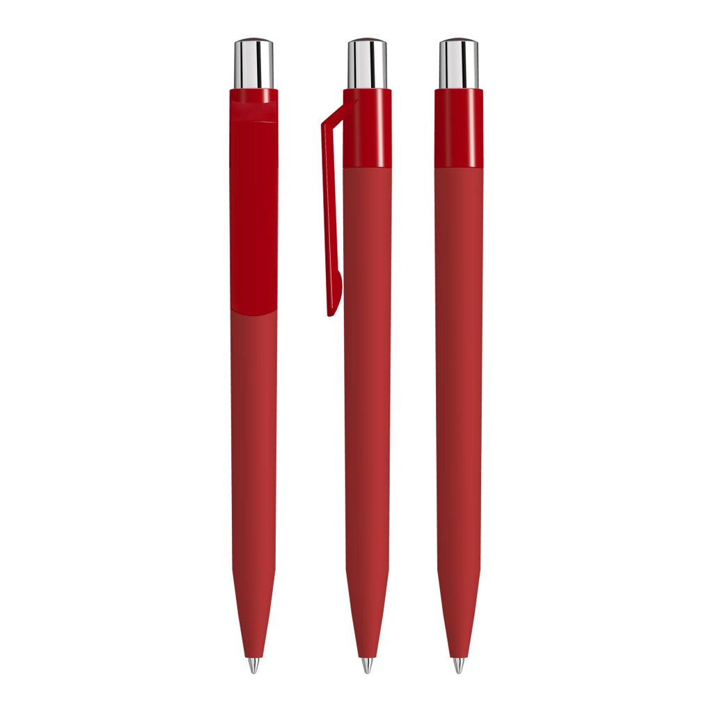 Druckkugelschreiber mit Soft Touch Schaft und gedecktem Clip – Rot