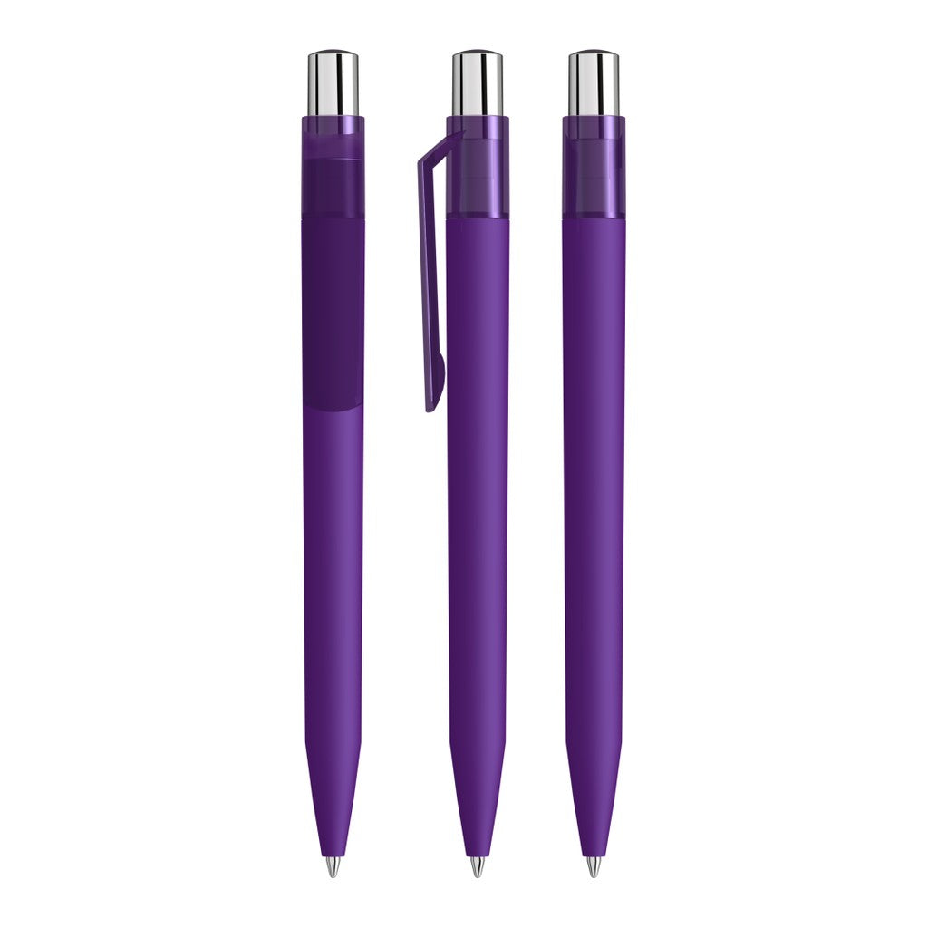 Druckkugelschreiber mit Soft Touch Schaft und Silberdrücker – Dunkelviolett