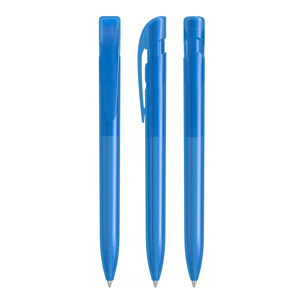 Druckkugelschreiber mit transparent glänzendem Gehäuse – Hellblau