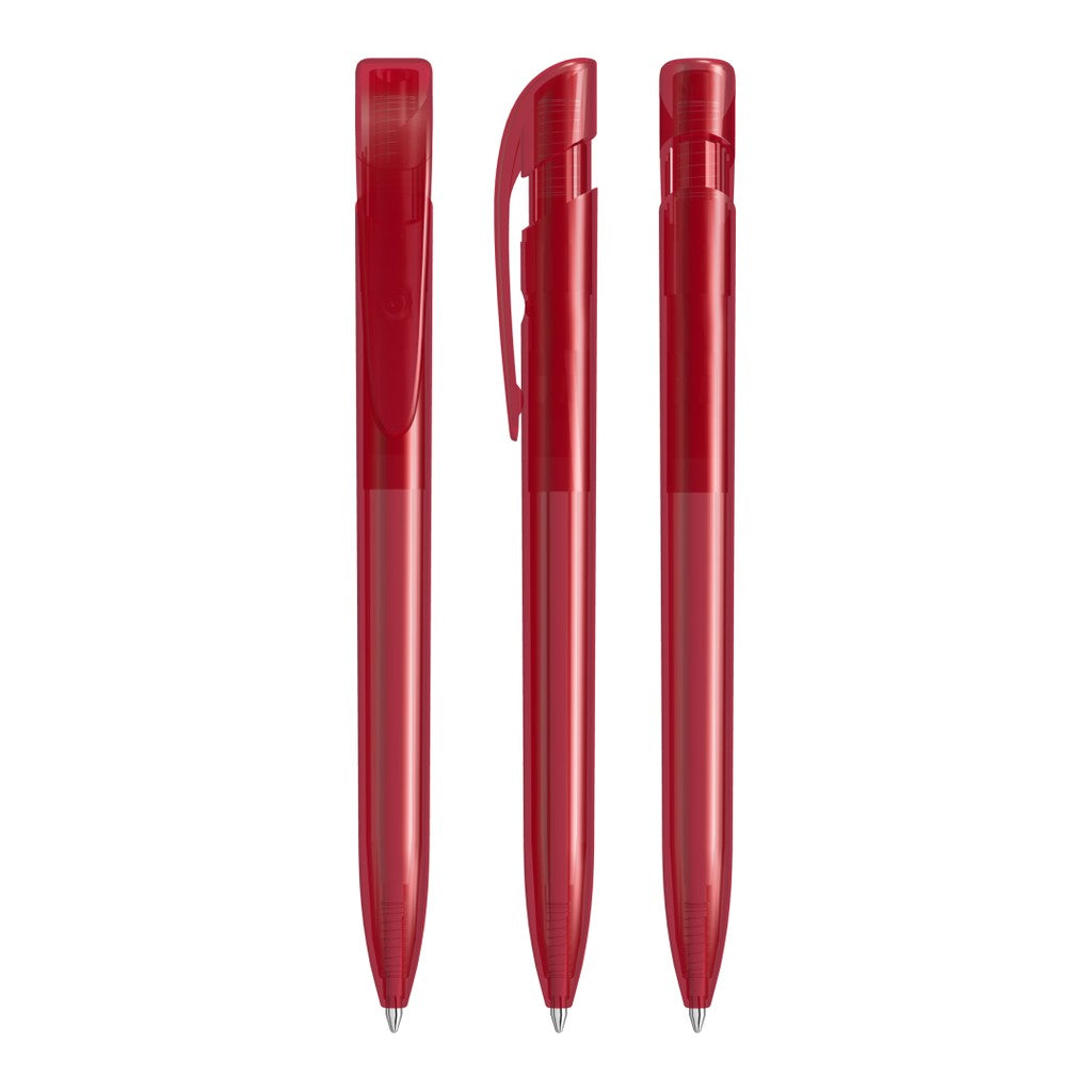 Druckkugelschreiber mit transparent glänzendem Gehäuse – Rot