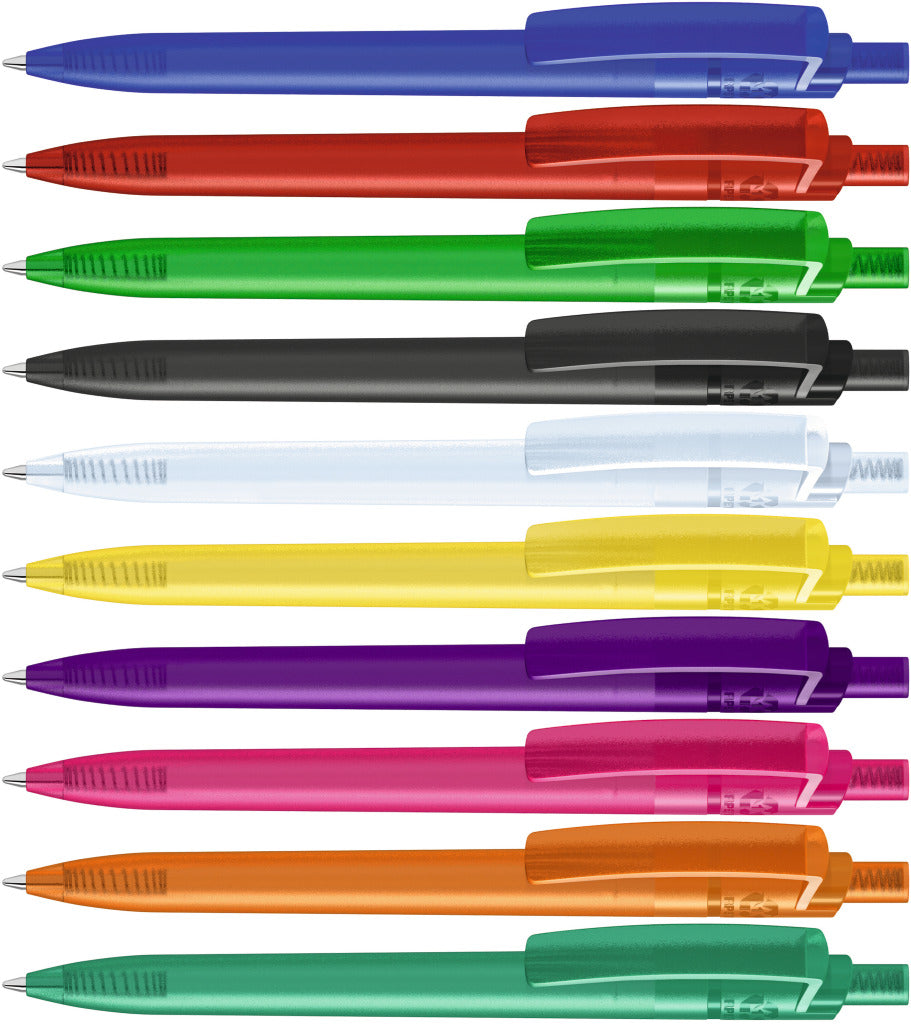 Druckkugelschreiber transparent frozen, gerader Clip – alle Farben