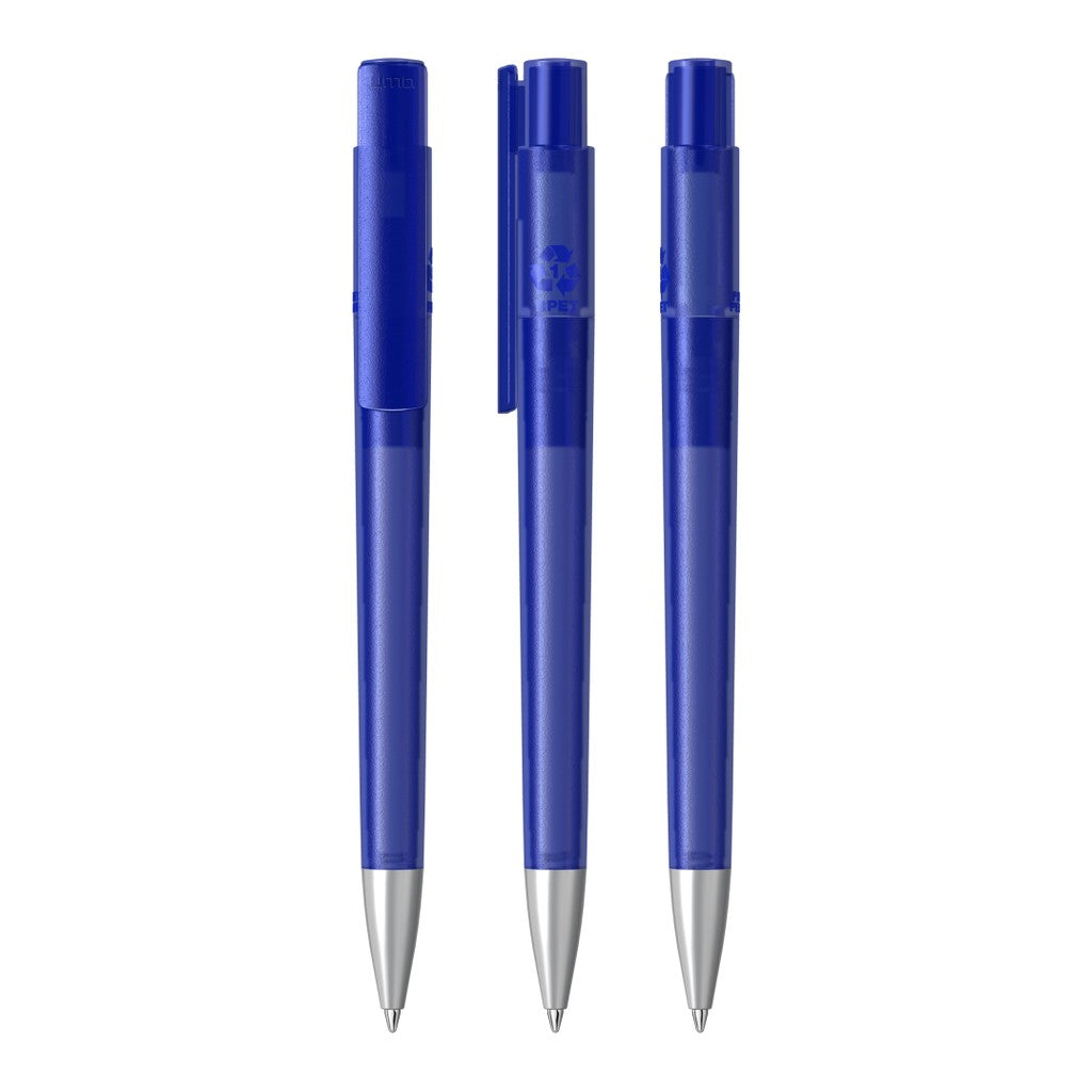 Druckkugelschreiber transparent frozen mit Aluminiumspitze – Blau