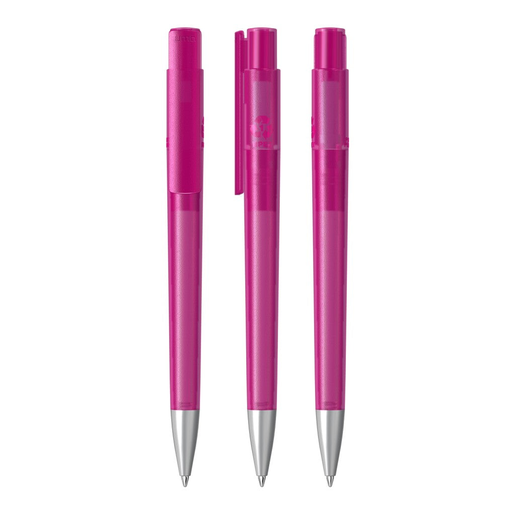 Druckkugelschreiber transparent frozen mit Aluminiumspitze – Magenta