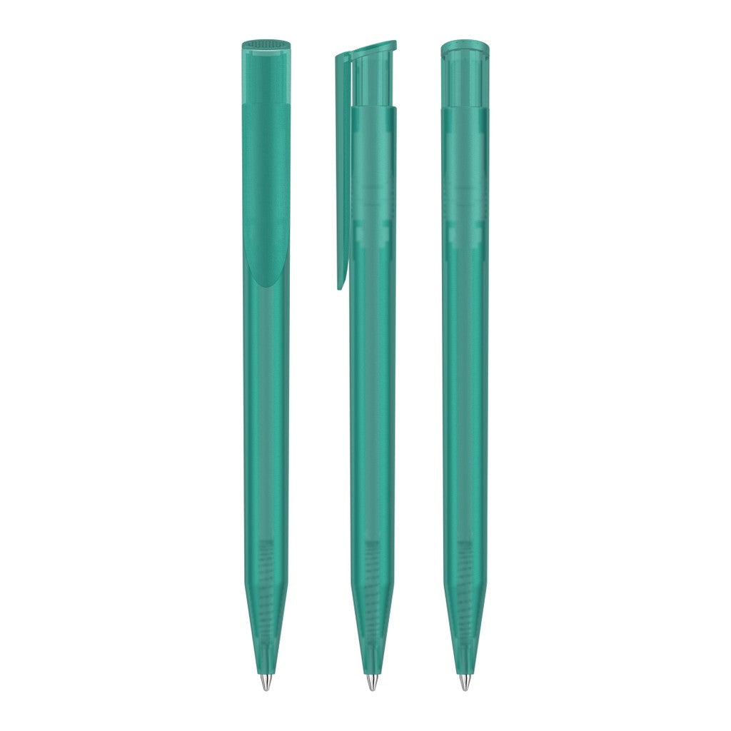 Druckkugelschreiber transparent frozen mit Clip – Petrol
