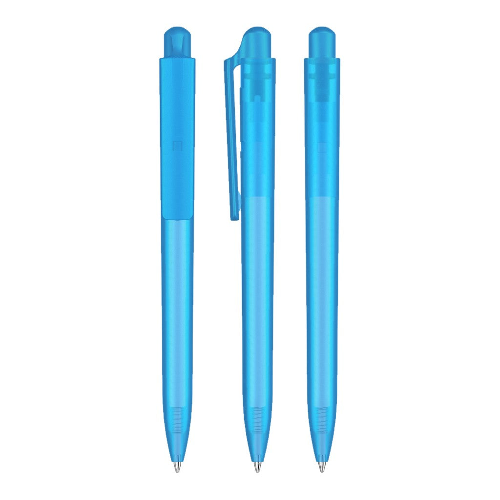 Druckkugelschreiber transparent frozen mit Clipdrücker – Hellblau