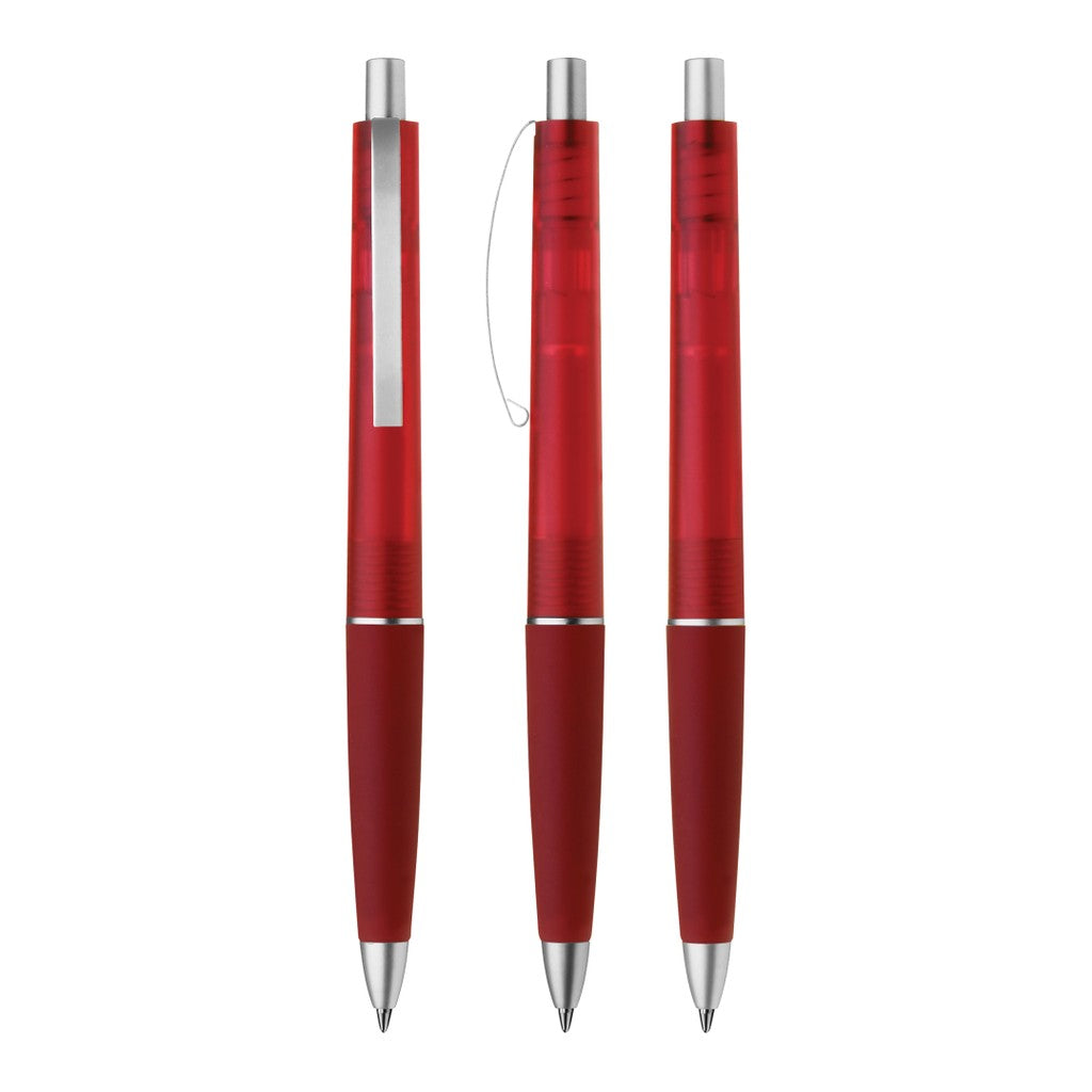 Druckkugelschreiber transparent frozen mit Metallclip – Rot