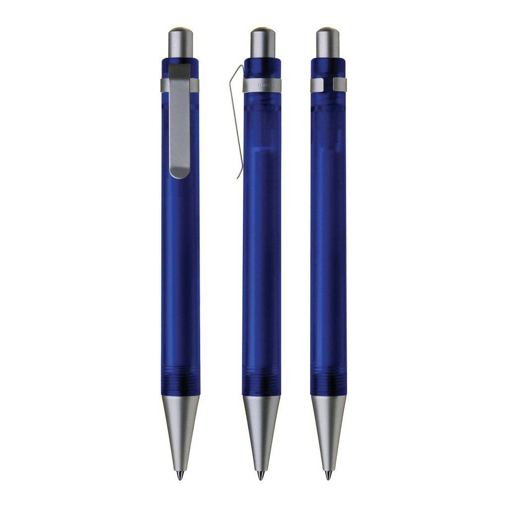 Druckkugelschreiber transparent frozen mit Metallspitze – Dunkelblau