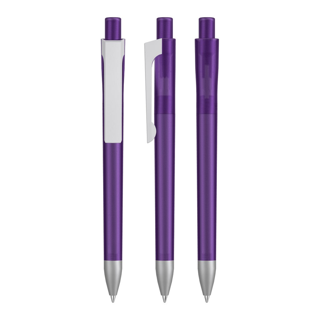 Druckkugelschreiber transparent frozen, weißer Clip – Violett