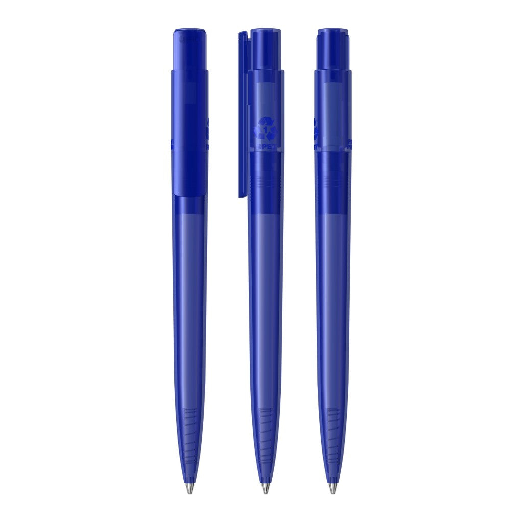 Druckkugelschreiber transparent glänzend mit Griffrillen – Blau