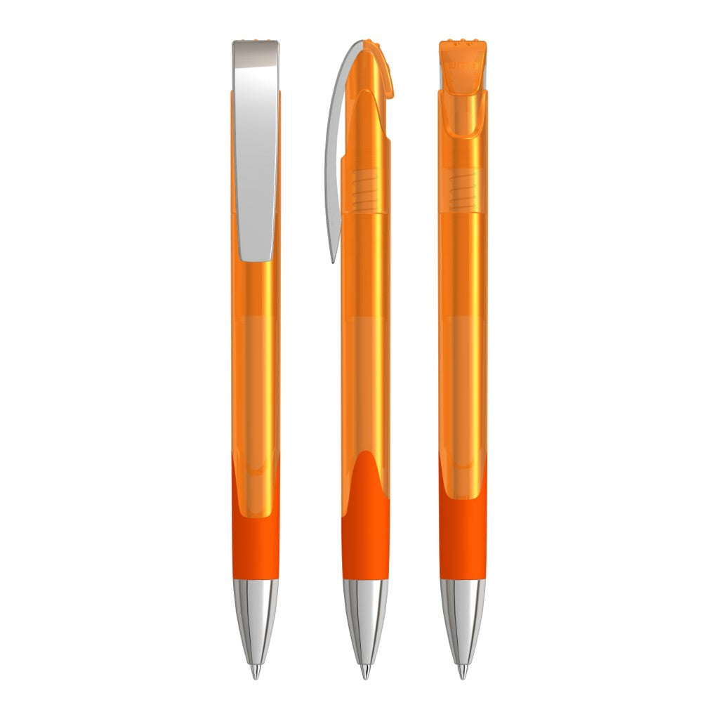 Druckkugelschreiber transparent glänzend mit Metallclip – Orange