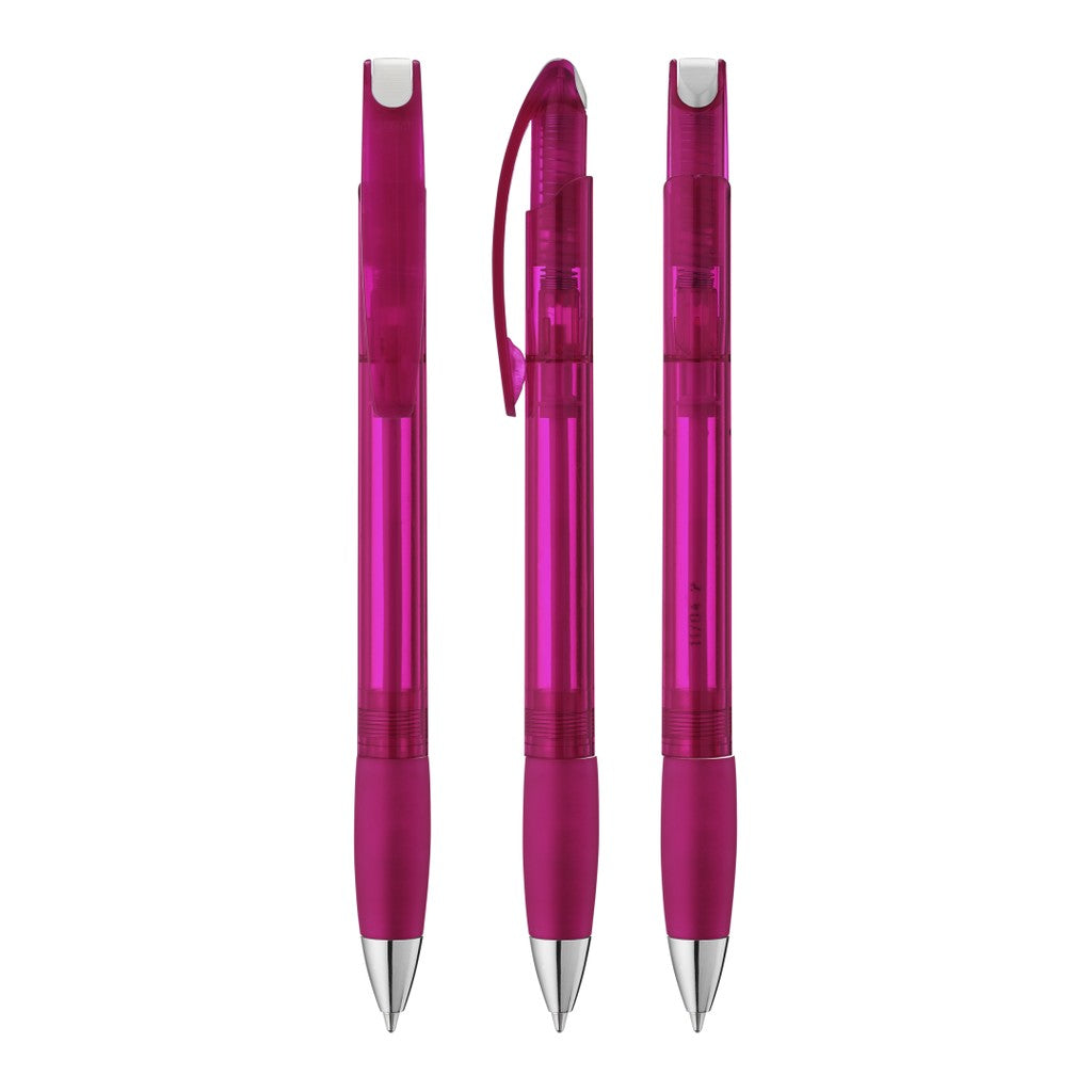 Druckkugelschreiber transparent mit Clipdrücker – Magenta