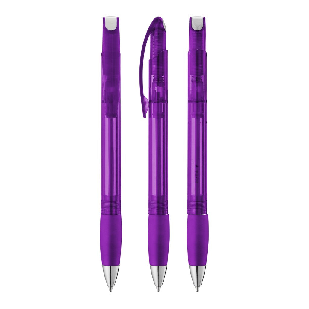 Druckkugelschreiber transparent mit Clipdrücker – Violett