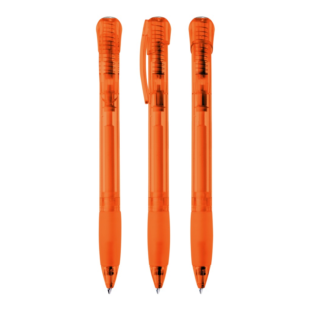 Druckkugelschreiber transparent mit farbiger Griffzone – Orange