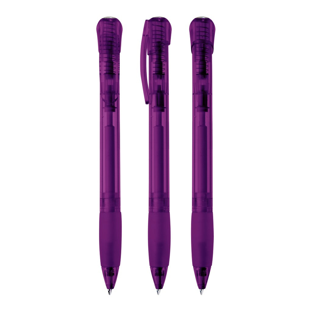 Druckkugelschreiber transparent mit farbiger Griffzone – Violett