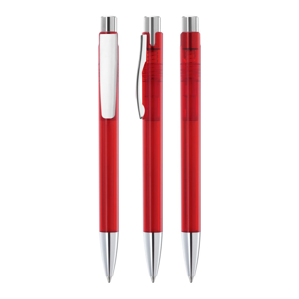 Druckkugelschreiber transparent mit Metallclip – Rot