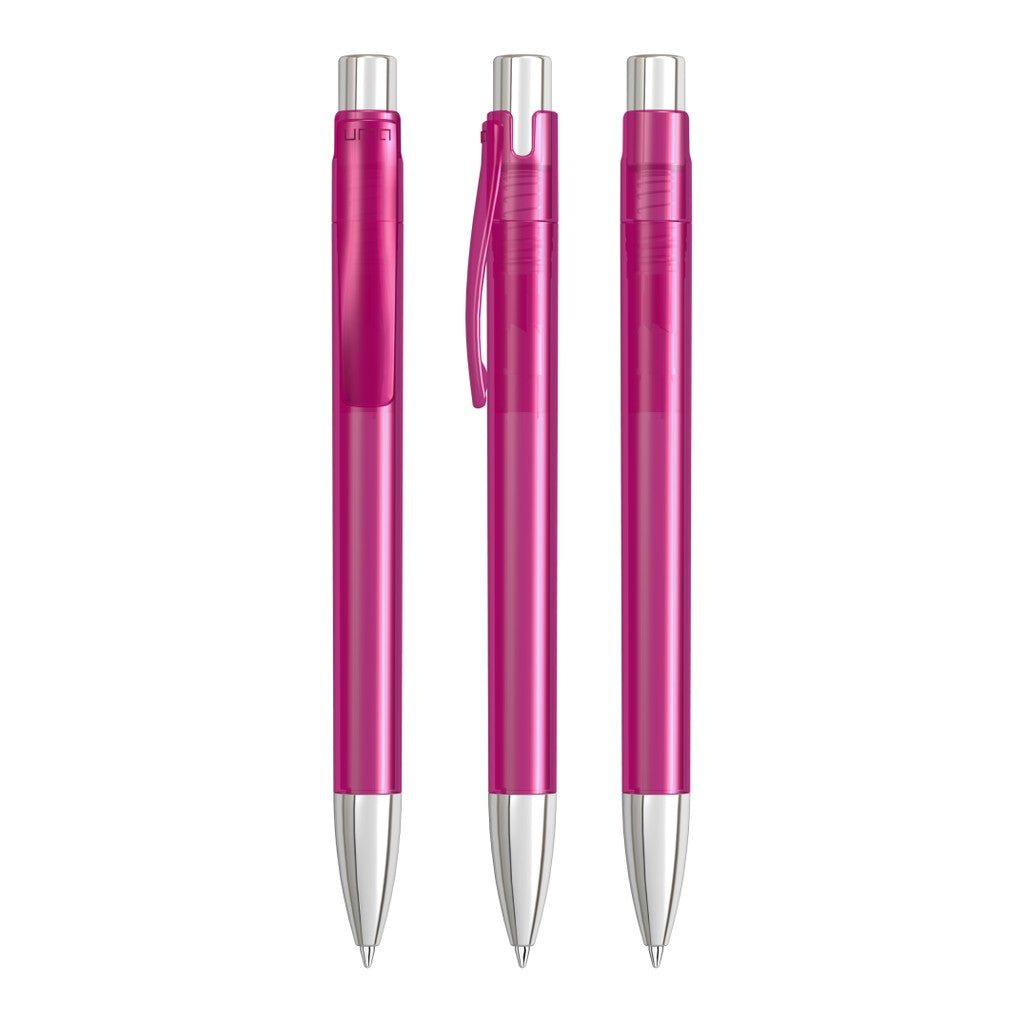 Druckkugelschreiber transparent mit schwerer Spitze – Magenta