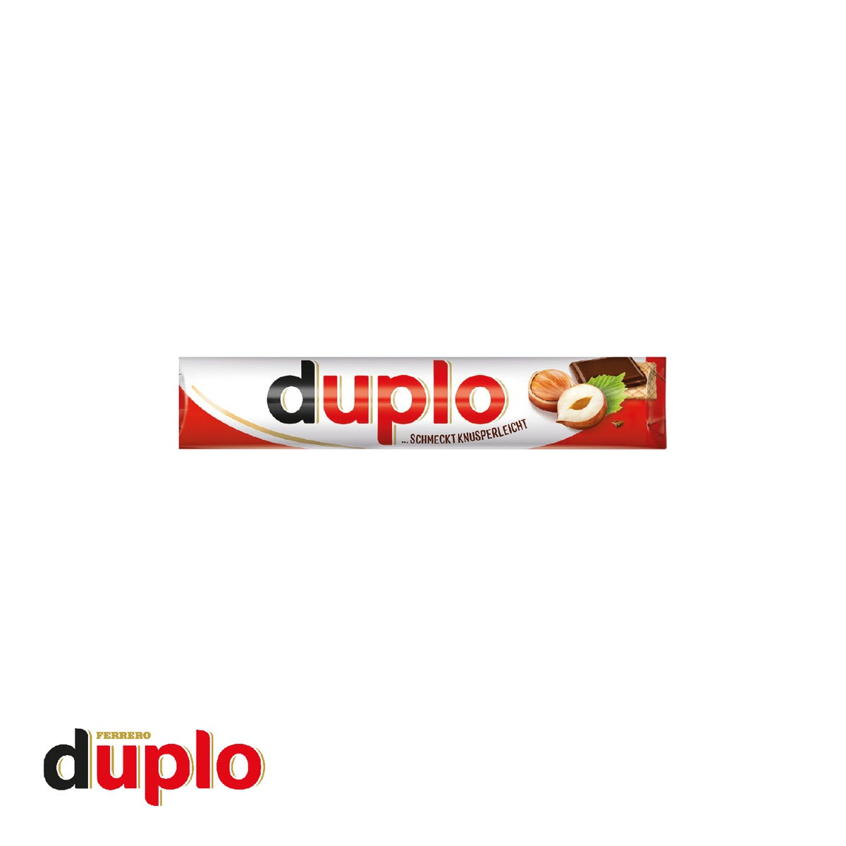 Geöffnete Kartonage mit drei duplo Riegeln nebeneinander